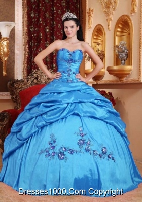Exquisite Appliques Quinceanera Dress in Aqua Blue Puffy Sweetheart with Pick-ups