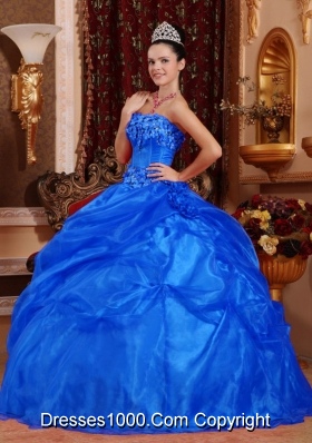 Inexpensive Puffy Strapless for 2014 Appliques Quinceanera Dress with Appliques