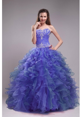 Sweetheart Blue Sweet Sixteen Dresses with Ruffles and Appliques