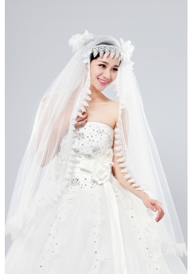 Cheap One-Tier Lace Edge Drop Veil Wedding Veils