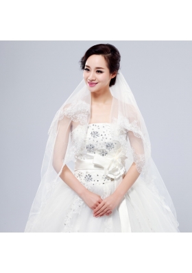 Elegant One-Tier Lace Edge Elbow Veils for Wedding Party