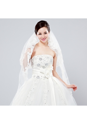 Elegant One-Tier Oval Elbow Veils with Lace Edge