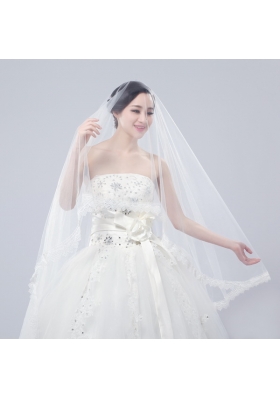 One-Tier Drop Veil Scalloped Edge Angle Cut Wedding Veils