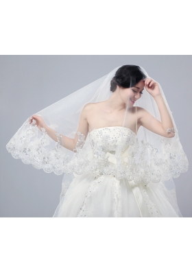 Romantic Lave Edge White Two-Tier Fingertip Bridal Veils