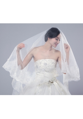 2014 One-Tier Tulle Lace Drop Veil Edge Bridal Veils