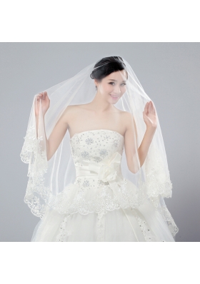 2014 One-Tier Tulle Wedding Veils with Scalloped Edge