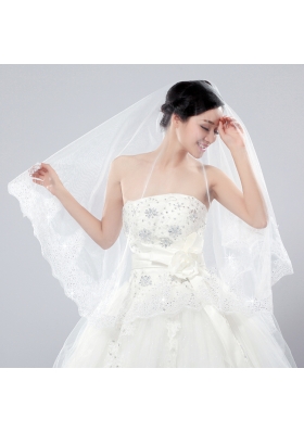 Two-Tier Tulle White Bridal Veils with Lace Edge