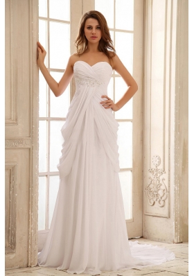 Beach Wedding Dress Sweetheart Appliques and Ruch Chiffon