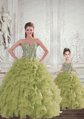 2015 Brand New Beading and Ruffles Olive Green Princesita Dress