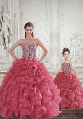 Romantic Beading and Ruffles Rust Red Sweet 15 Dress for 2015