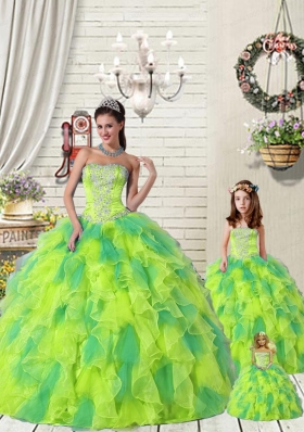 Wonderful Ruffles and Beading Yellow and Green Princesita Dress for 2015