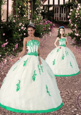 2015 Most Popular Appliques White and Green Princesita Dress