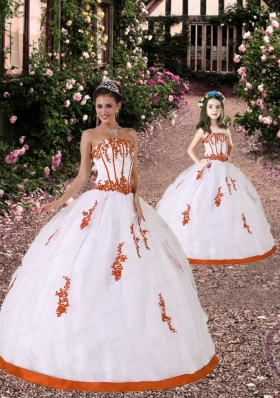 2015 Trendy Appliques Princesita Dress in White and Orange Red