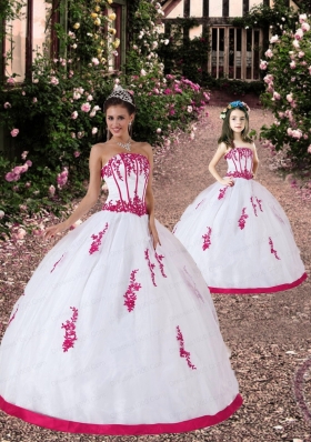 2015 Unique Satin and Organza Appliques White and Hot Pink Princesita Dress
