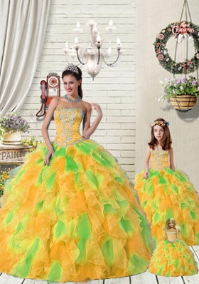 Super Hot Ruffles and Beading Orange and Green Princesita Dress for 2015