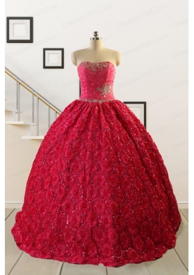 2015 Customize Special Fabric Beading Sweet 16 Dress in Coral Red