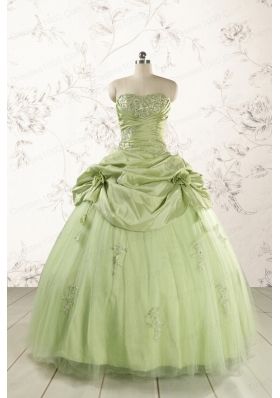 2015 Sweetheart Beading Quinceanera Dress in Yellow Green