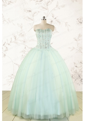 Cheap 2015 Light Blue Sweet 15 Dresses with Beading