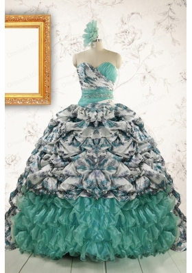 Exquisite Turquoise Sweep Train Quinceanera Dresses with Beading For 2015