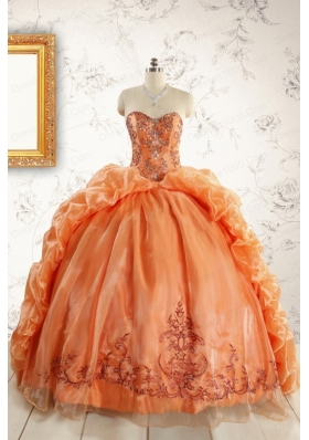 Unique Appliques Brush Train Quinceanera Dresses in Orange