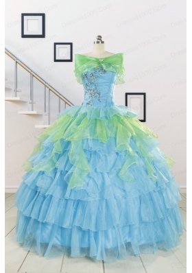 Wonderful Multi-color Strapless Beading Quinceanera Dress for 2015