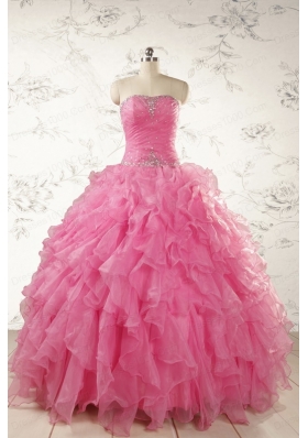 2015 Ball Gown Organza Quinceanera Dresses with Beading and Ruffles