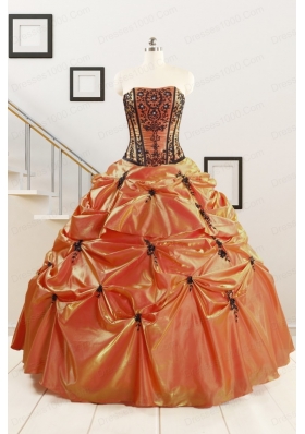 2015 Cheap Appliques Quinceanera Dresses in Orange Red and Black