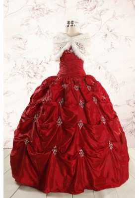 2015 Cheap Appliques Quinceanera Dresses in Wine Red