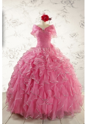 2015 New Style Rose Pink Quinceanera Dresses with  Beading