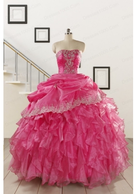 2015 Pretty Appliques and Ruffles Quinceanera Gowns in Hot Pink