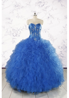 2015 Pretty Royal Blue Quinceanera Dresses with Appliques and Ruffles