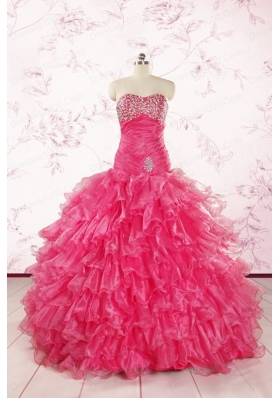 2015 Top Seller Sweetheart Hot Pink Quinceanera Dresses with  Ruffles