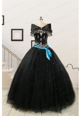 Cheap Black Quinceanera Dresses with Appliques