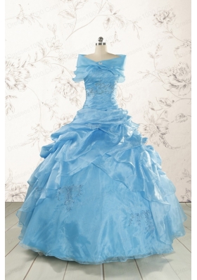 Elegant Appliques Aqua Blue Quinceanera Dresses