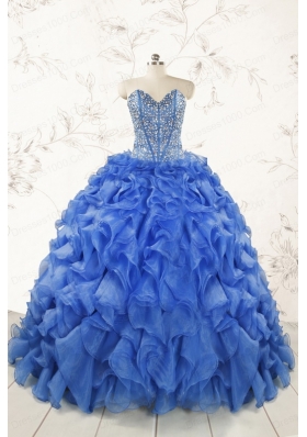 Hot Sale Beading Royal Blue Sweet 15 Dresses with Sweep Train