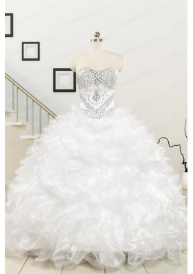 New Sweetheart Sweep Train Beading and Ruffles Quinceanera Dress for 2015