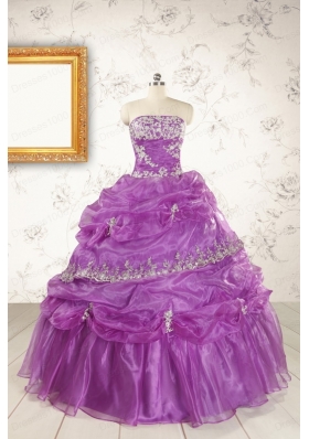 Pretty Strapless Lilac Quinceanera Dresses with Appliques for 2015