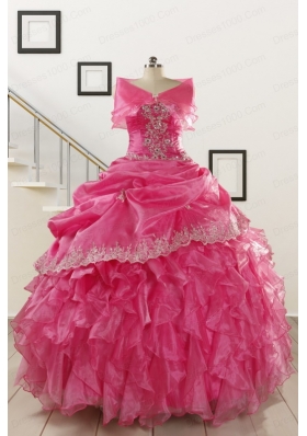 2015 Elegant Appliques and Ruffles Quinceanera Gowns in Hot Pink