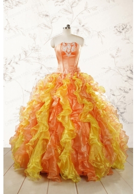 2015 Luuxurious Strapless Appliques and Ruffles Puffy Quinceanera Dresses