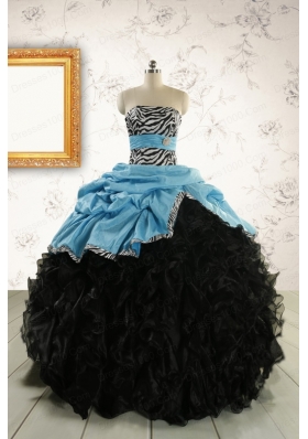 2015 Prefect Ruffles White Quinceanera Dresses with Zebra