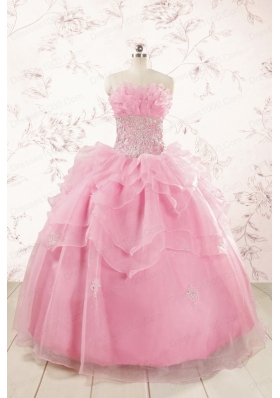 2015 Pretty Appliques Baby Pink Quinceanera Dresses