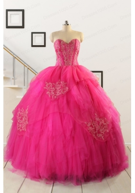 2015 Pretty Appliques Dresses For 15 in Hot Pink