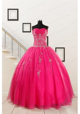 2015 Pretty Sweetheart Hot Pink Quinceanera Dresses with Beading