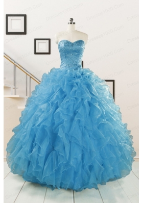 Hot Sell Beaded Quinceanera Dresses Ruffled in Blue