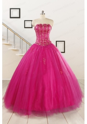 Perfect Fuchsia Quinceanera Dresses with Beading and Appliques for 2015