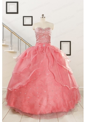 Watermelon Sweetheart Beading Appliques Ball Gown Sweet 16 Dresses