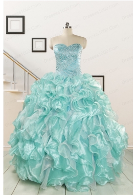 2015 Beautiful Beading Quinceanera Dresses in Apple Green