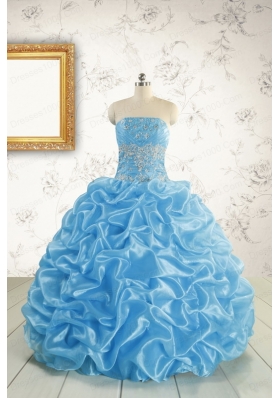 2015 Elegant Strapless Beading Quinceanera Dresses in Baby Blue