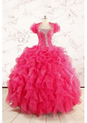 2015 Hot Pink Beading Wonderful Quinceanera Dresses