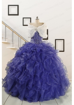 2015 Sweetheart Ruffles Purple Quinceanera Dresses with Wraps